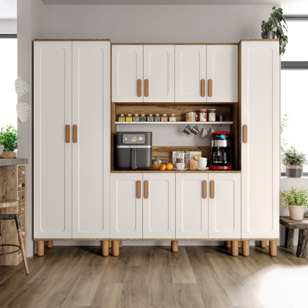 Flora FLR11225 Bohem Kahve Köşesi 11 Kapaklı MDF Mebran Kapaklı Mutfak Dolabı Çok Amaçlı Dolap Aytaşı Ceviz