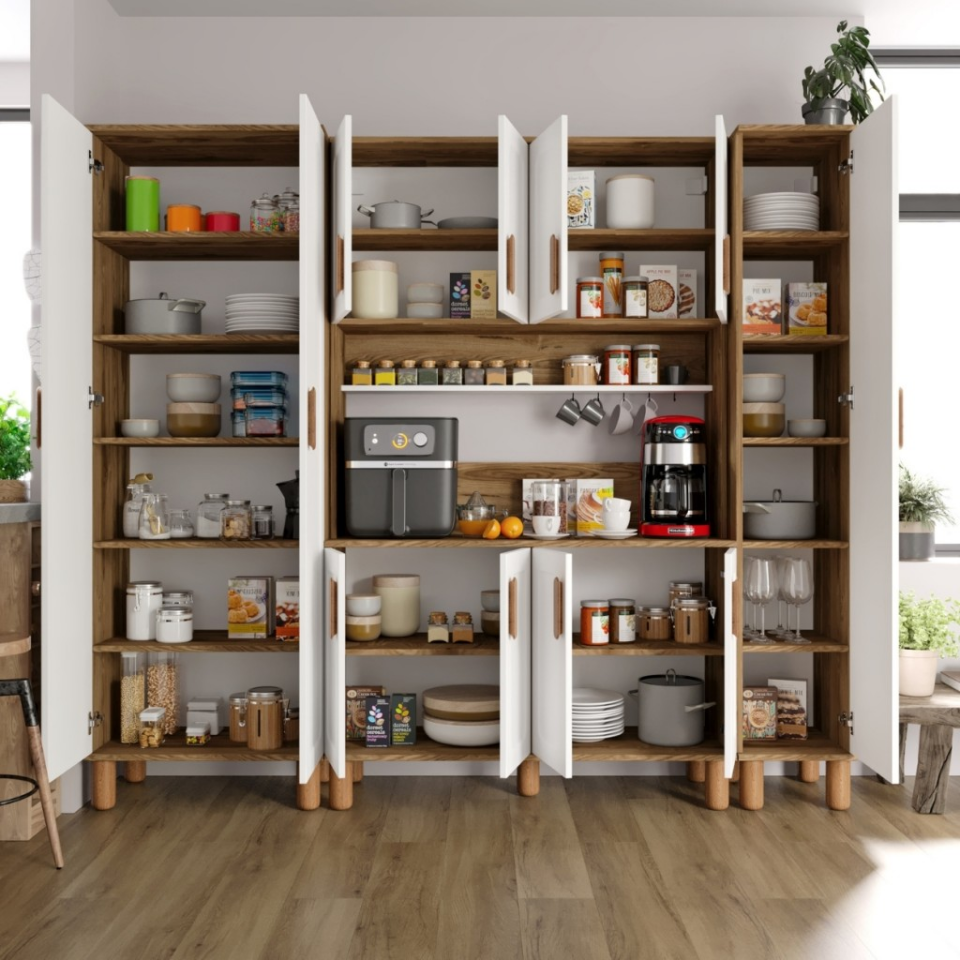 Flora FLR11225 Bohem Kahve Köşesi 11 Kapaklı MDF Mebran Kapaklı Mutfak Dolabı Çok Amaçlı Dolap Aytaşı Ceviz