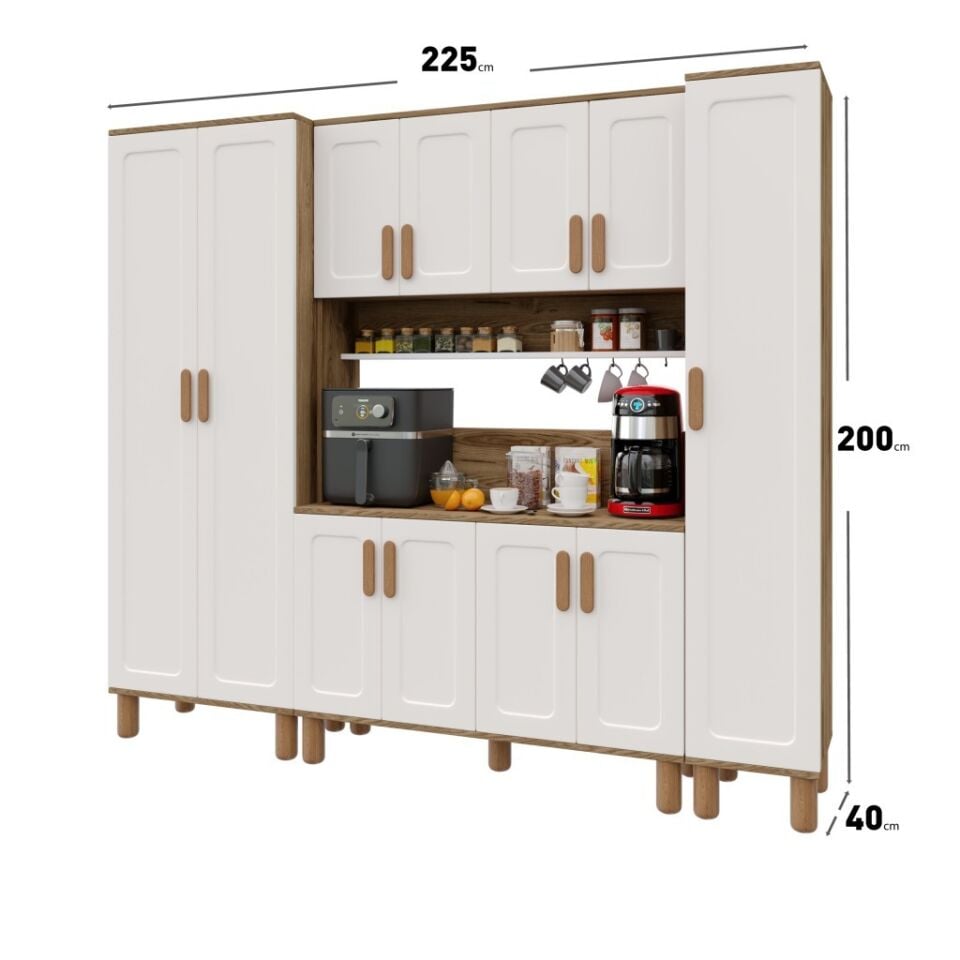 Flora FLR11225 Bohem Kahve Köşesi 11 Kapaklı MDF Mebran Kapaklı Mutfak Dolabı Çok Amaçlı Dolap Aytaşı Ceviz