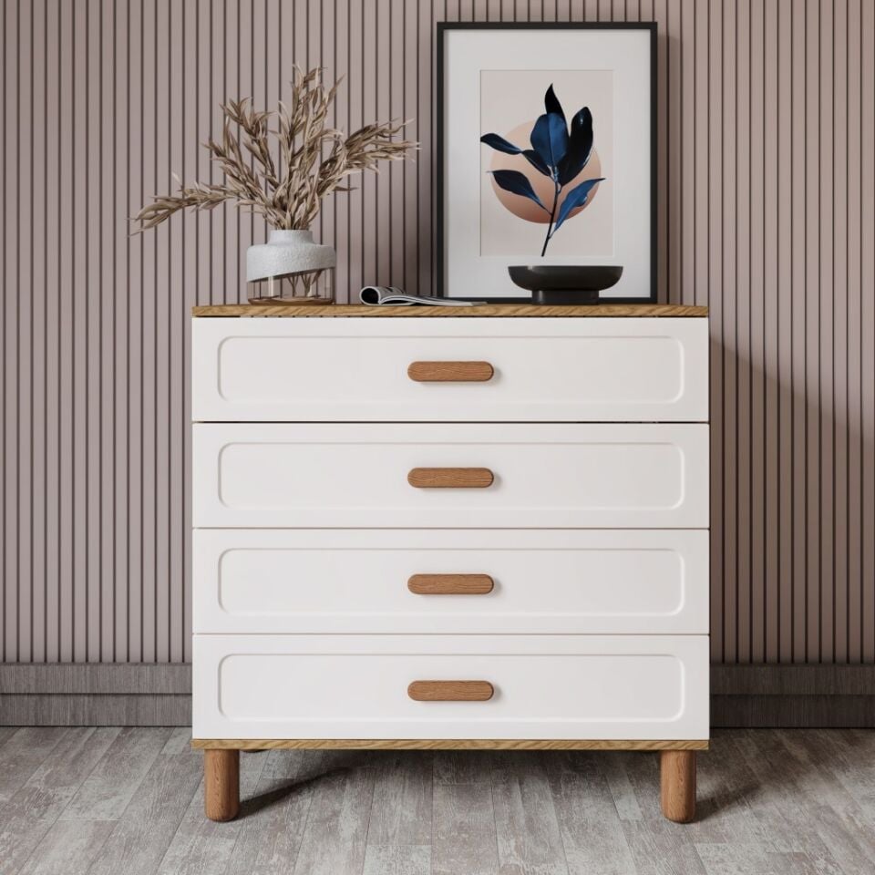 Flora Bohem Serisi 4 Çekmeceli Şifonyer Mdf Mebran Kapaklı Ceviz Aytaşı 90x90 cm
