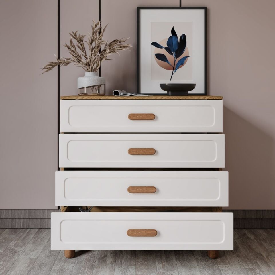 Flora Bohem Serisi 4 Çekmeceli Şifonyer Mdf Mebran Kapaklı Ceviz Aytaşı 90x90 cm