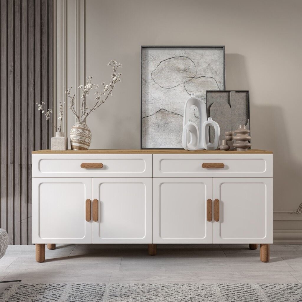 Flora Bohem Serisi 4 Kapaklı 2 Çekmeceli Salon Konsolu Büfe Aytaşı Ceviz 180x84 cm