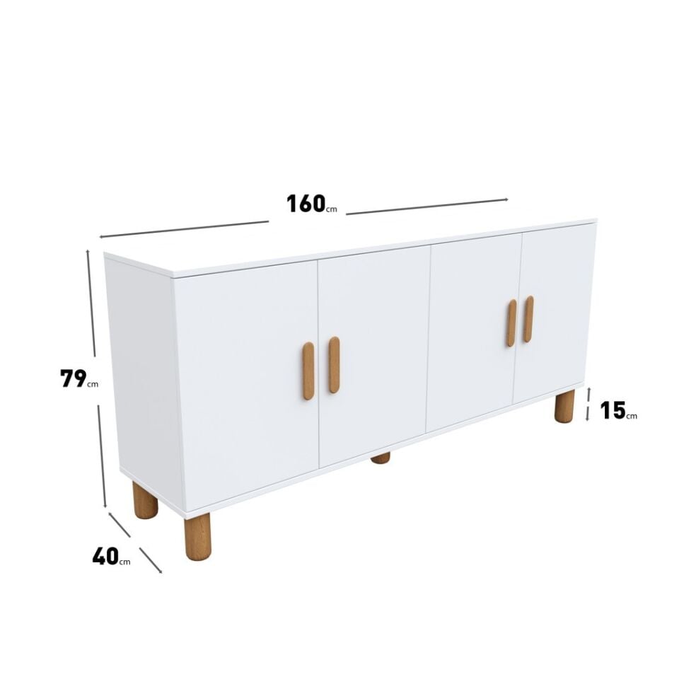 Bohem Serisi Riva Modern 160 cm 4 Kapaklı Salon Konsolu - Beyaz