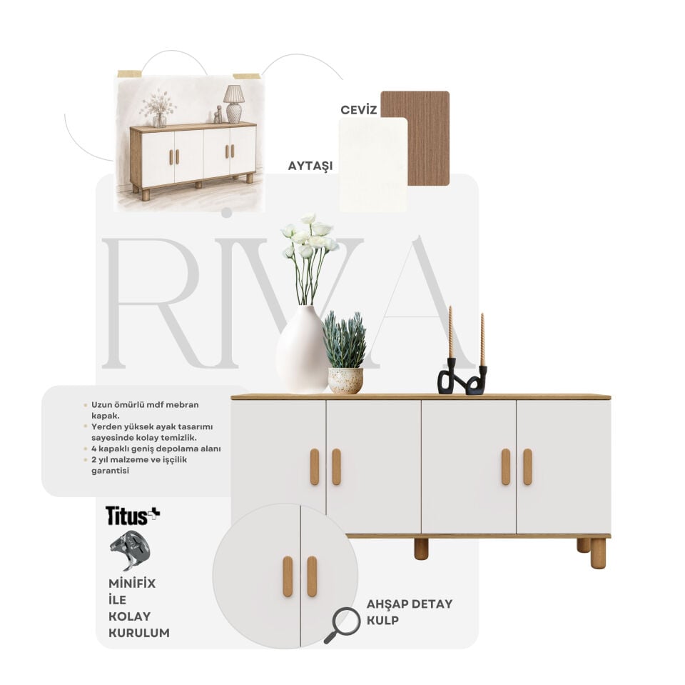 Bohem Serisi Riva Modern 160 cm 4 Kapaklı Salon Konsolu - Aytaşı Ceviz