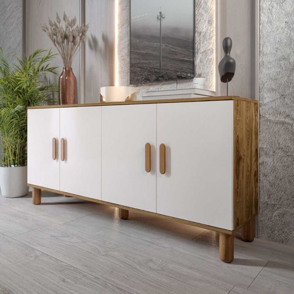 Bohem Serisi Riva Modern 160 cm 4 Kapaklı Salon Konsolu - Aytaşı Ceviz
