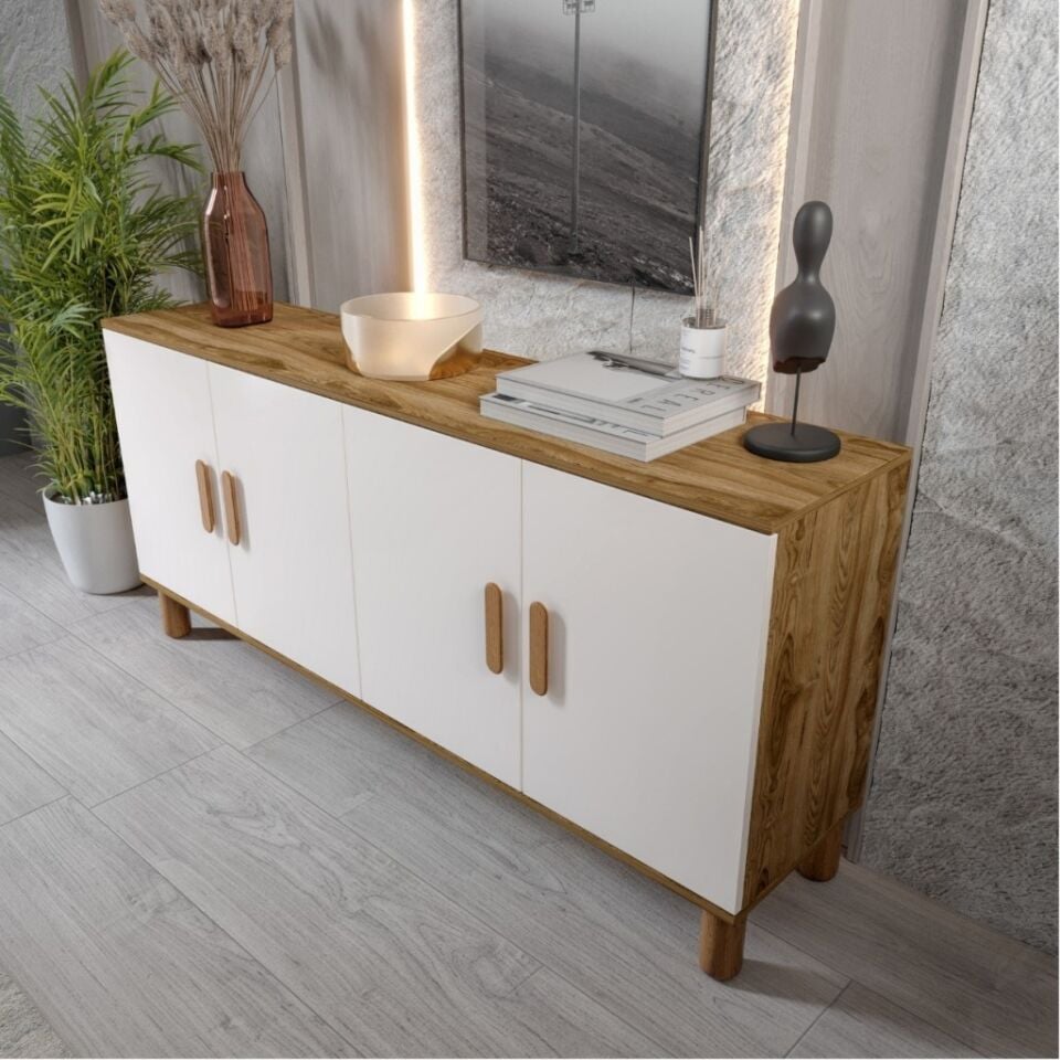 Bohem Serisi Riva Modern 160 cm 4 Kapaklı Salon Konsolu - Aytaşı Ceviz
