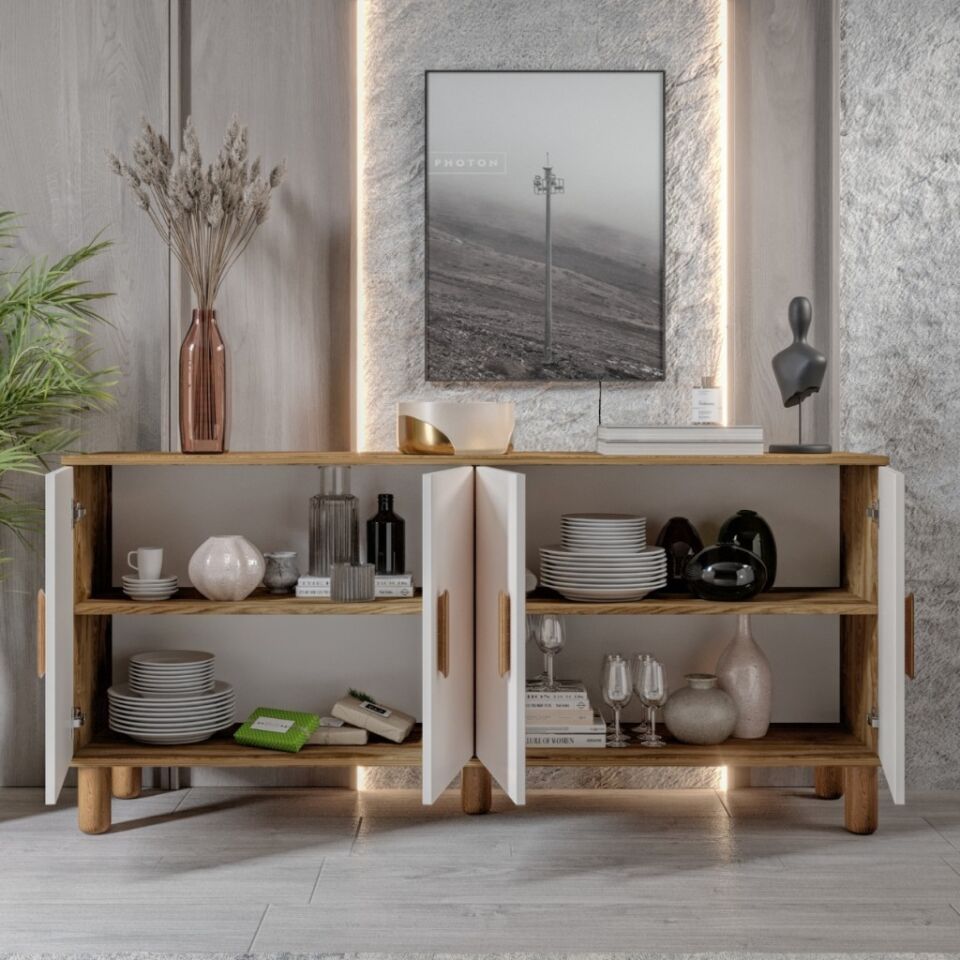 Bohem Serisi Riva Modern 160 cm 4 Kapaklı Salon Konsolu - Aytaşı Ceviz