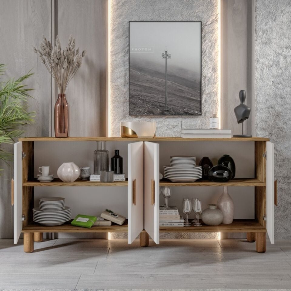 Bohem Serisi Riva Modern 160 cm 4 Kapaklı Salon Konsolu - Aytaşı Ceviz