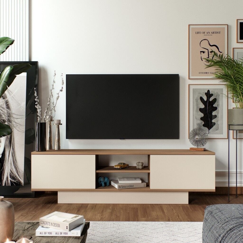 Verona Modern 2 Kapaklı Raflı TV Ünitesi TV Sehpası 180 cm Ceviz-Aytaşı