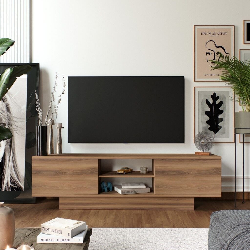 Verona Modern 2 Kapaklı Raflı TV Ünitesi TV Sehpası 180 cm Ceviz