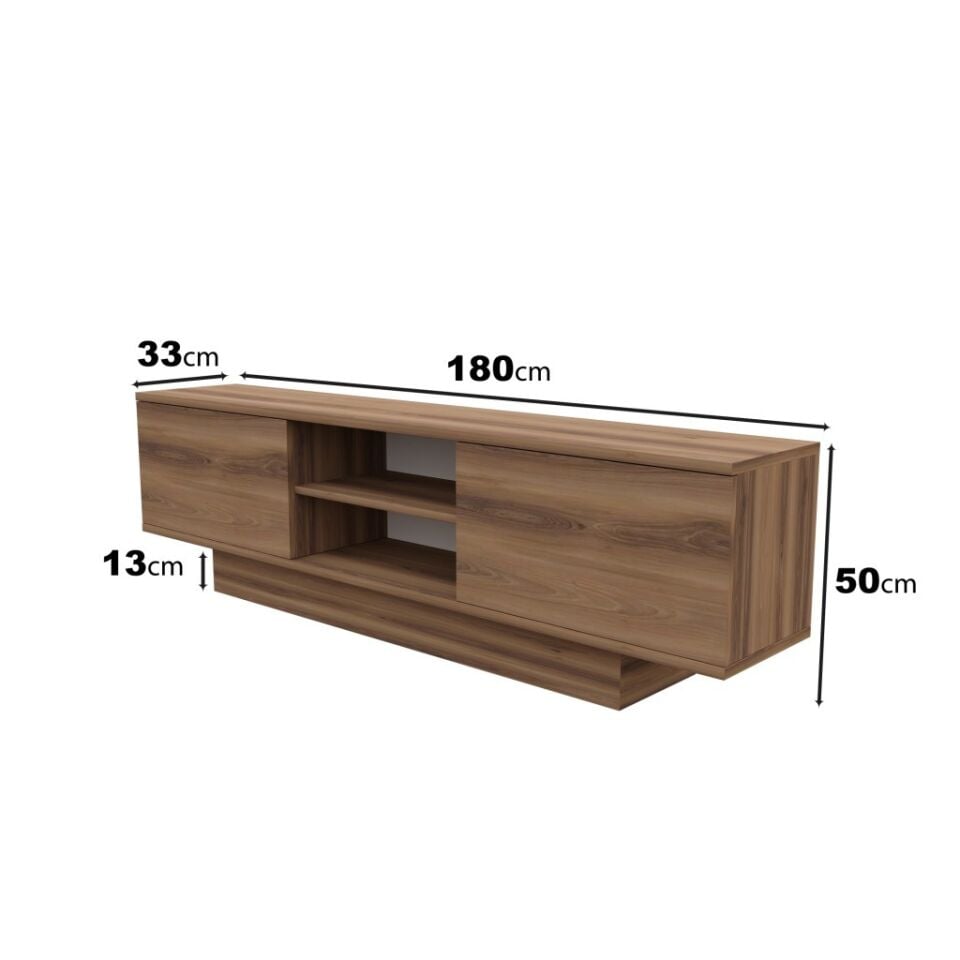 Verona Modern 2 Kapaklı Raflı TV Ünitesi TV Sehpası 180 cm Ceviz